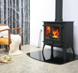 poêle à bois Island 2 sur pieds hauts de couleur noir de la marque Charnwood