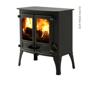 poêle à bois Island 2 sur pieds hauts de couleur noir de la marque Charnwood