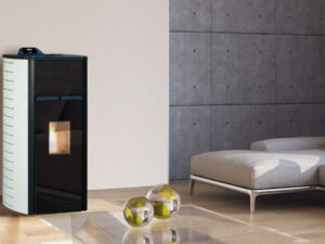 poêle granulés TUMI 12 émaillée blanc de la marque Fonte Flamme