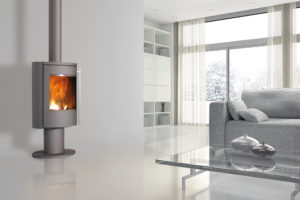 poêle bois modèle Nara de couleur acier gris de la marque Fonte Flamme