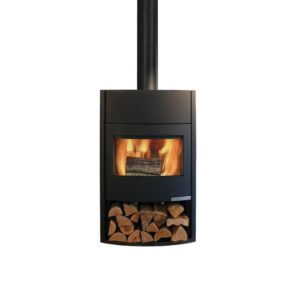 Poêle à bois magma de couleur acier noir sans sa porte bûcher de la marque Fonte Flamme