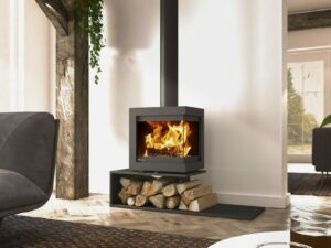 poêle à bois BORA CORNER avec plateau flottant de la marque DIK GEURTS