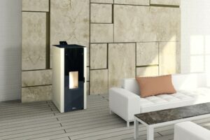 poêle à granulés Oria 6 et 8 acier ivoire de la marque Fonte Flamme