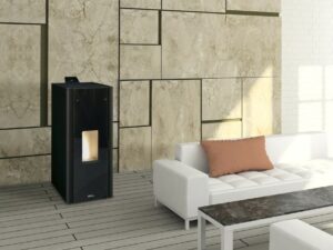 poêle à granulés Oria 6 et 8 acier noir de la marque Fonte Flamme